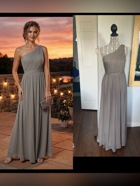 💯 Silk J Crew One Shoulder Formal Maxi Gown Dress. Grey/Silver. Size 6.